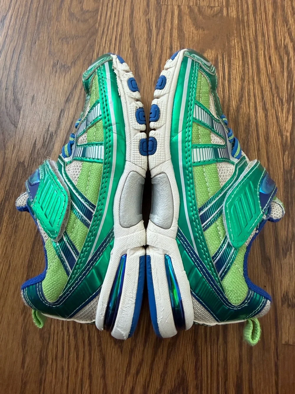 Tsukihoshi Storm Sneakers in blue and green, toddler size 10.5